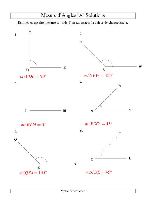 Mesure d'angles entre 0° et 180° (intervalles de 45°) (A) page 2