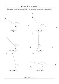 Mesure d'angles entre 90° et 180° (intervalles de 15°)