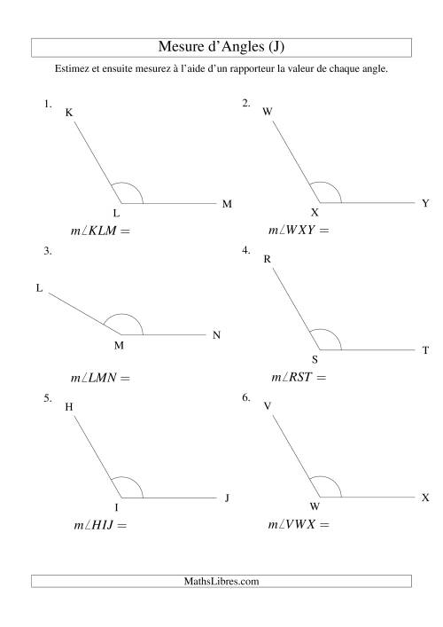 Mesure d'angles entre 90° et 180° (intervalles de 30°) (J)