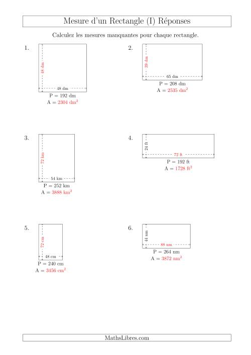 Calcul de l'Aire, Longueur ou Largeur des Rectangles (Avec de Larges Nombres Entiers) (I) page 2