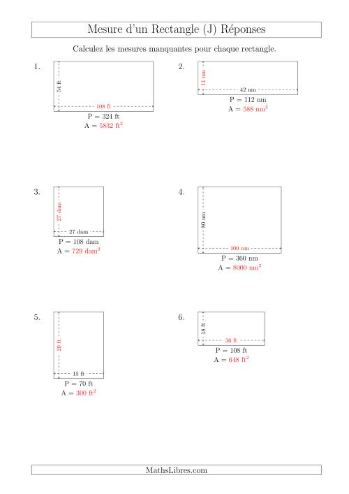 Calcul de l'Aire, Longueur ou Largeur des Rectangles (Avec de Larges Nombres Entiers) (J) page 2