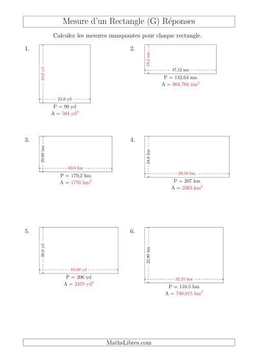 Calcul de l'Aire, Longueur ou Largeur des Rectangles (Avec des Nombres Décimaux) (G) page 2