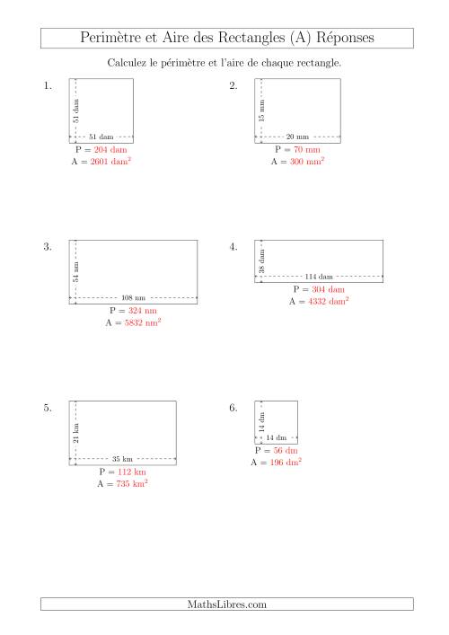 Calcul du Périmètre et de l'Aire des Rectangles (Avec de Larges Nombres Entiers) (A) page 2