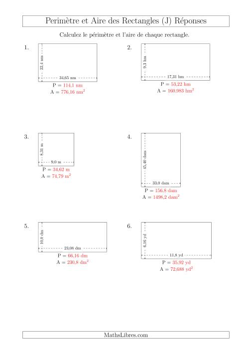 Calcul du Périmètre et de l'Aire des Rectangles (Avec des Nombres Décimaux) (J) page 2