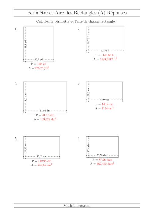 Calcul du Périmètre et de l'Aire des Rectangles (Avec des Nombres Décimaux) (Tout) page 2