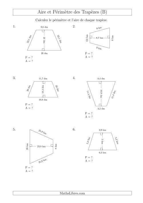 Calcul de l'Aire et du Périmètre des Trapèzes Isocèles (B)