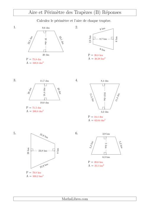 Calcul de l'Aire et du Périmètre des Trapèzes Isocèles (B) page 2