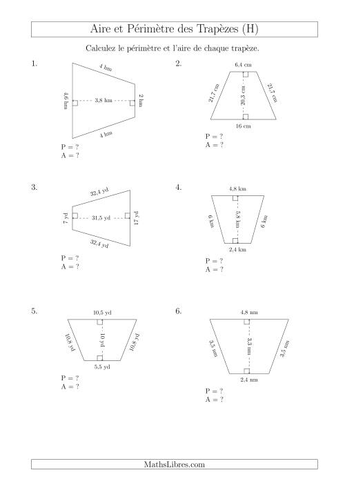 Calcul de l'Aire et du Périmètre des Trapèzes Isocèles (H)