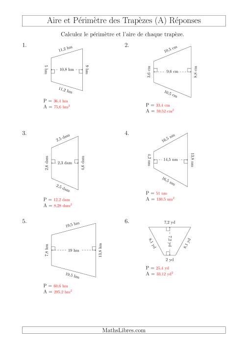 Calcul de l'Aire et du Périmètre des Trapèzes Isocèles (Tout) page 2
