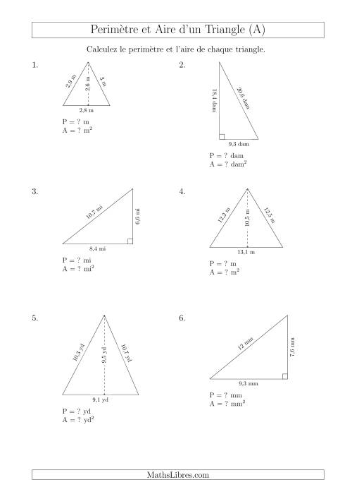 Calcul de l'Aire et du Périmètre des Triangles Aigu et Rectangle (A)