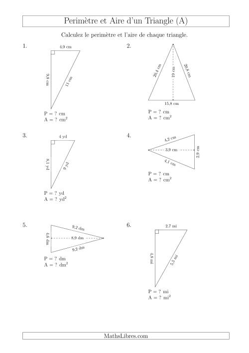 Calcul de l'Aire et du Périmètre des Triangles Aigu et Rectangle (En Rotation) (A)