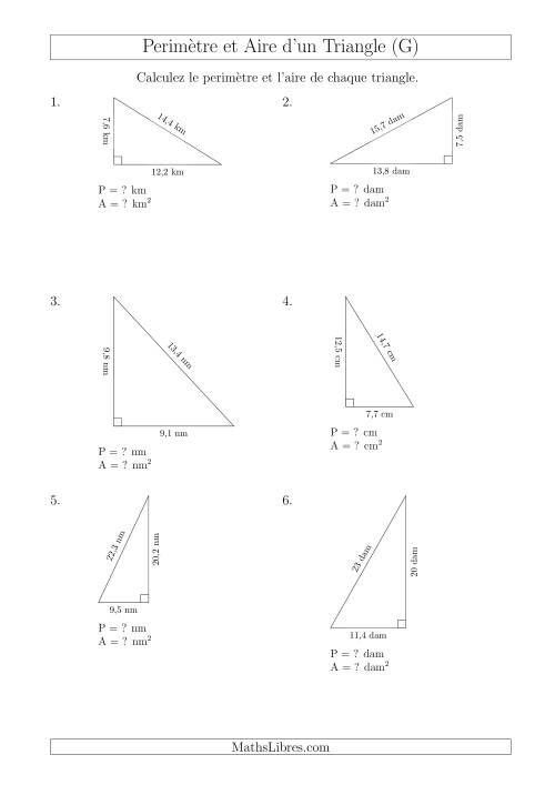 Calcul de l'Aire et du Périmètre d'un Triangle Rectangle (En Rotation) (G)