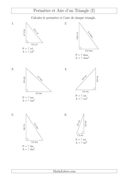 Calcul de l'Aire et du Périmètre d'un Triangle Rectangle (En Rotation) (I)