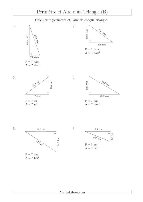 Calcul de l'Aire et du Périmètre d'un Triangle Rectangle (B)