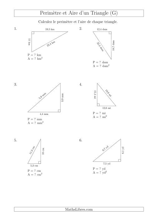 Calcul de l'Aire et du Périmètre d'un Triangle Rectangle (G)