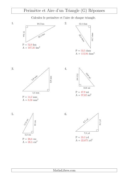 Calcul de l'Aire et du Périmètre d'un Triangle Rectangle (G) page 2