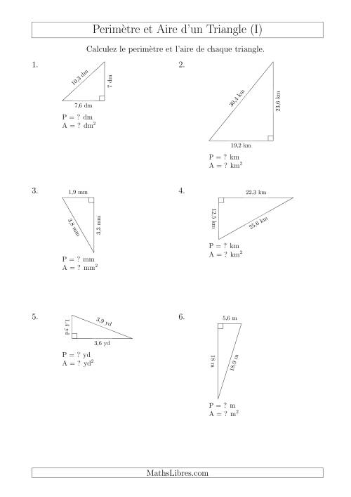 Calcul de l'Aire et du Périmètre d'un Triangle Rectangle (I)