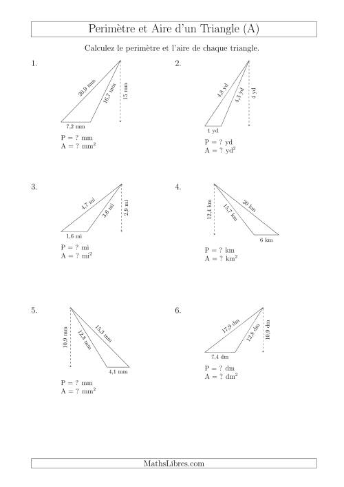 Calcul de l'Aire et du Périmètre d'un Triangle Obtusangle (A)