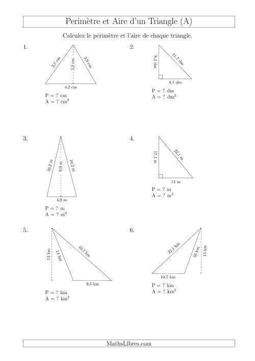 Calcul de l'Aire et du Périmètre des Triangles Divers (A)