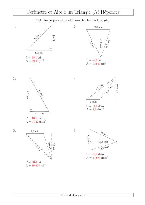 Calcul de l'Aire et du Périmètre des Triangles Divers (En Rotation) (A) page 2