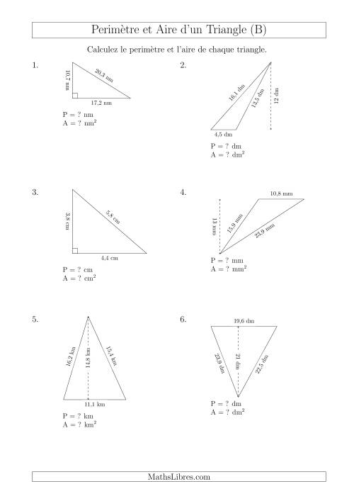 Calcul de l'Aire et du Périmètre des Triangles Divers (En Rotation) (B)