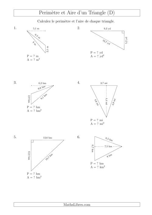 Calcul de l'Aire et du Périmètre des Triangles Divers (En Rotation) (D)