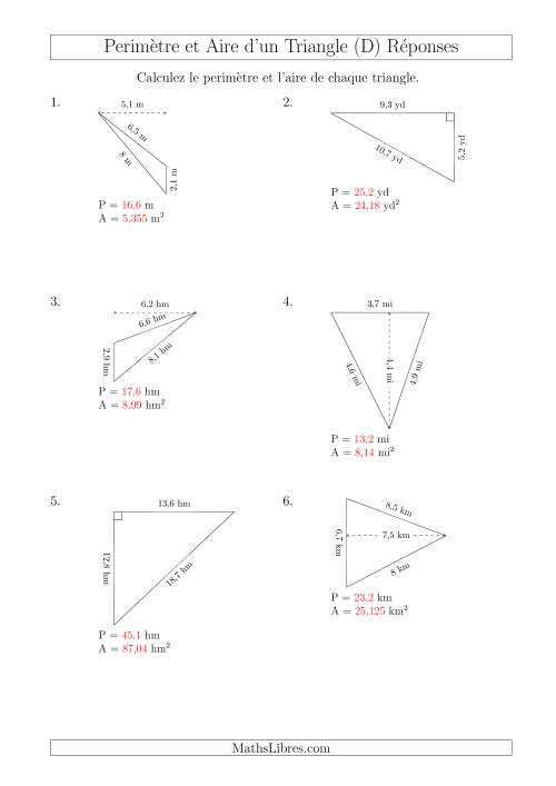 Calcul de l'Aire et du Périmètre des Triangles Divers (En Rotation) (D) page 2