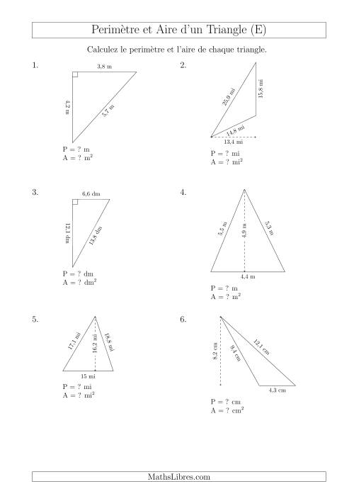 Calcul de l'Aire et du Périmètre des Triangles Divers (En Rotation) (E)