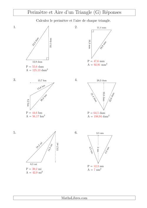 Calcul de l'Aire et du Périmètre des Triangles Divers (En Rotation) (G) page 2