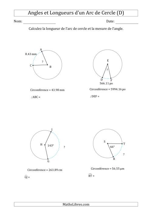 Calcul de l'Angle ou de la Longueur d'un Arc de Cercle en Tenant Compte de la Circonférence (D)