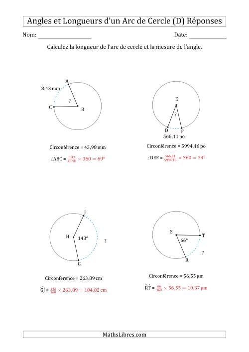 Calcul de l'Angle ou de la Longueur d'un Arc de Cercle en Tenant Compte de la Circonférence (D) page 2