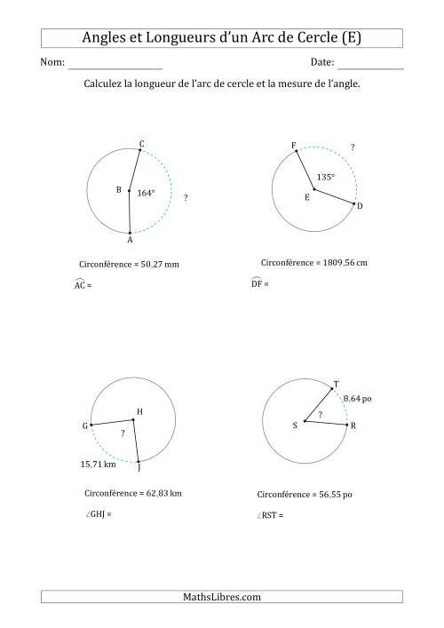Calcul de l'Angle ou de la Longueur d'un Arc de Cercle en Tenant Compte de la Circonférence (E)