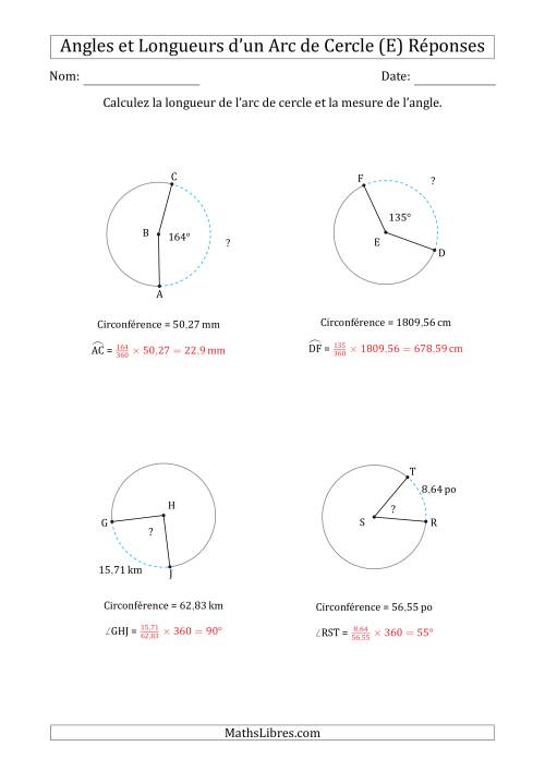 Calcul de l'Angle ou de la Longueur d'un Arc de Cercle en Tenant Compte de la Circonférence (E) page 2
