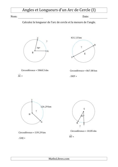 Calcul de l'Angle ou de la Longueur d'un Arc de Cercle en Tenant Compte de la Circonférence (I)