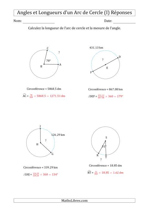 Calcul de l'Angle ou de la Longueur d'un Arc de Cercle en Tenant Compte de la Circonférence (I) page 2