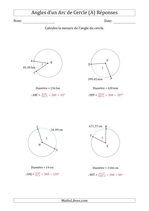 Calcul de l'Angle d’un Arc de Cercle en Tenant Compte de la Diamètre (A) page 2