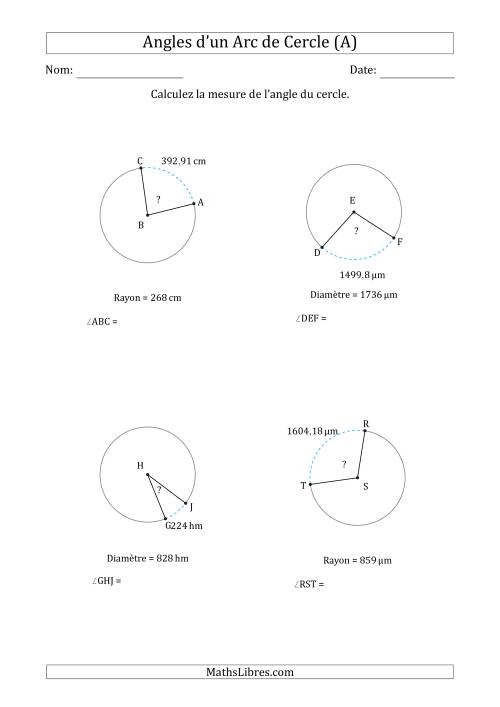Calcul de l'Angle d'un Arc de Cercle en Tenant Compte du Rayon ou de la Diamètre (A)