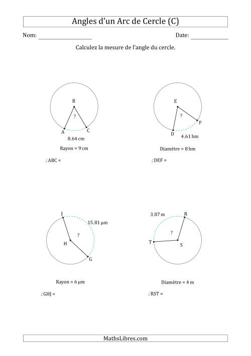 Calcul de l'Angle d'un Arc de Cercle en Tenant Compte du Rayon ou de la Diamètre (C)