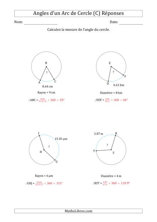 Calcul de l'Angle d'un Arc de Cercle en Tenant Compte du Rayon ou de la Diamètre (C) page 2