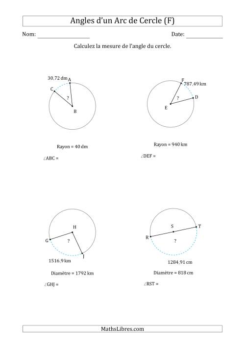 Calcul de l'Angle d'un Arc de Cercle en Tenant Compte du Rayon ou de la Diamètre (F)