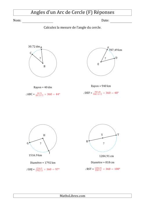 Calcul de l'Angle d'un Arc de Cercle en Tenant Compte du Rayon ou de la Diamètre (F) page 2