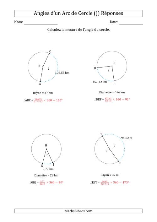 Calcul de l'Angle d'un Arc de Cercle en Tenant Compte du Rayon ou de la Diamètre (J) page 2