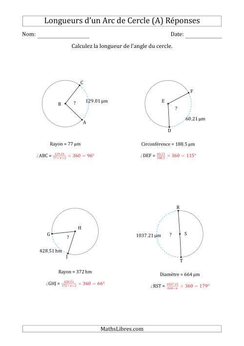 Calcul de l'Angle d'un Arc de Cercle en Tenant Compte de la Circonférence, la Diamètre ou du Rayon (A) page 2