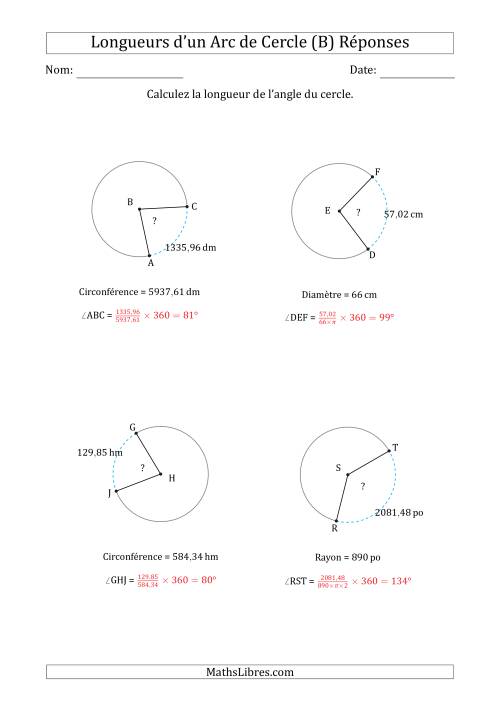 Calcul de l'Angle d'un Arc de Cercle en Tenant Compte de la Circonférence, la Diamètre ou du Rayon (B) page 2