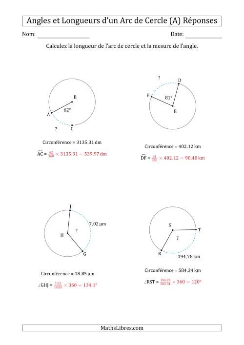Calcul de l'Angle ou de la Longueur d'un Arc de Cercle en Tenant Compte de la Circonférence (A) page 2