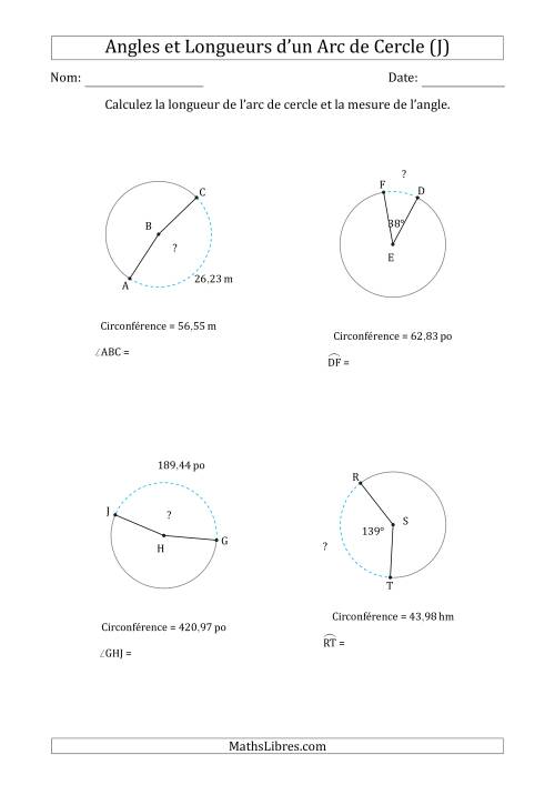 Calcul de l'Angle ou de la Longueur d'un Arc de Cercle en Tenant Compte de la Circonférence (J)