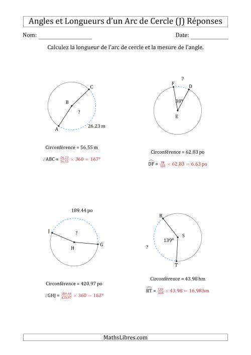 Calcul de l'Angle ou de la Longueur d'un Arc de Cercle en Tenant Compte de la Circonférence (J) page 2