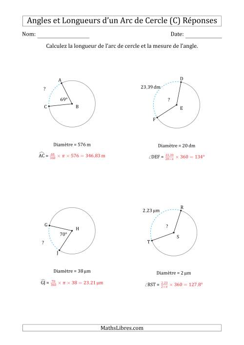 Calcul de l'Angle ou de la Longueur d'un Arc de Cercle en Tenant Compte de la Diamètre (C) page 2