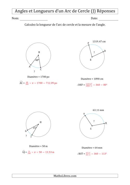 Calcul de l'Angle ou de la Longueur d'un Arc de Cercle en Tenant Compte de la Diamètre (J) page 2