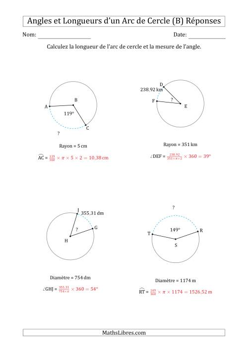 Calcul de l'Angle ou de la Longueur d'un Arc de Cercle en Tenant Compte du Rayon ou de la Diamètre (B) page 2